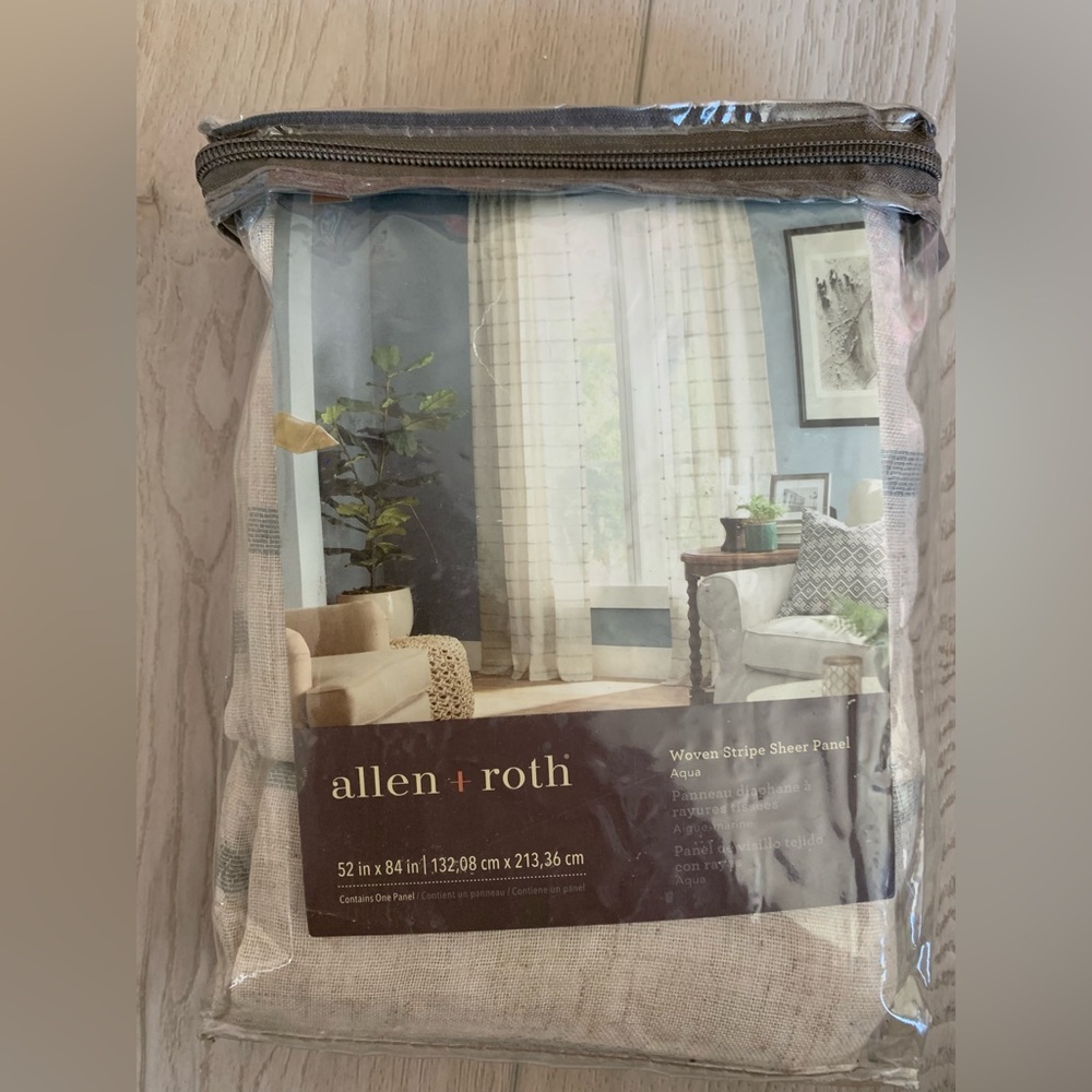 Allen + Roth  84'' Beige/Aqua Polyester Sheer Rod Pocket Single Curtain Panel